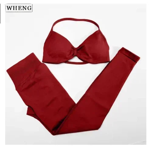 Conjunto de 2 piezas de Yoga, sujetador y medias para mujer con tirantes sin costuras, conjunto deportivo de entrenamiento para Yoga y Pilates de alta calidad