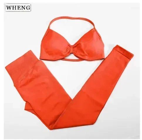 Conjunto de 2 piezas de Yoga, sujetador y medias para mujer con tirantes sin costuras, conjunto deportivo de entrenamiento para Yoga y Pilates de alta calidad