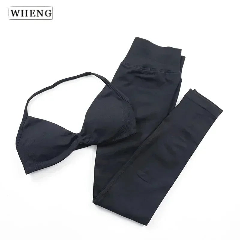 Conjunto de 2 piezas de Yoga, sujetador y medias para mujer con tirantes sin costuras, conjunto deportivo de entrenamiento para Yoga y Pilates de alta calidad