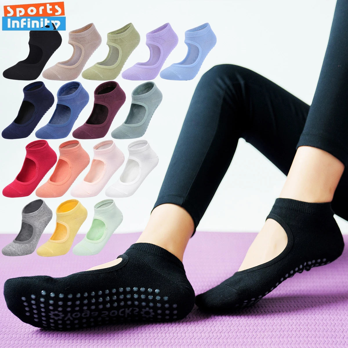 Calcetines de Yoga con espalda descubierta de Color Morandi, calcetines profesionales de Pilates para mujer, calcetines deportivos antideslizantes para baile, trampolín, aeróbicos y Fitness