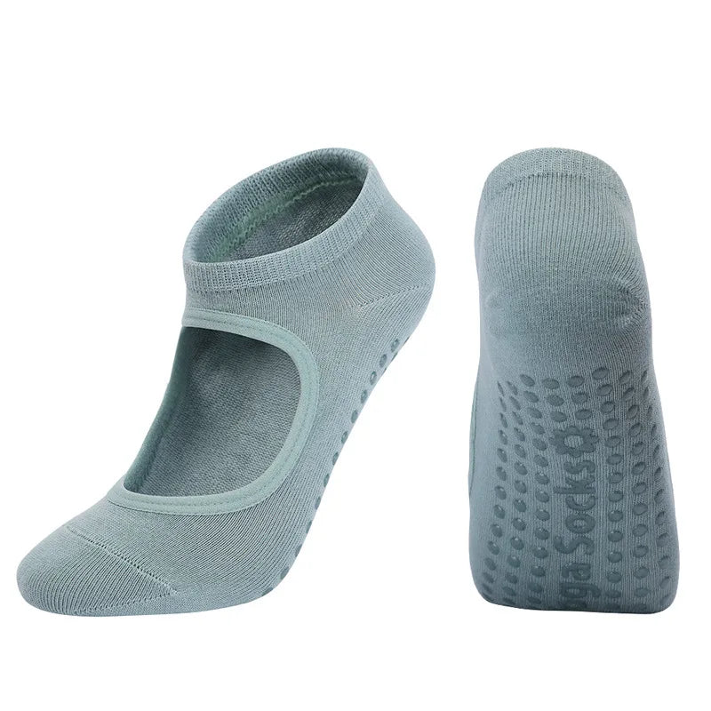 Calcetines de Yoga con espalda descubierta de Color Morandi, calcetines profesionales de Pilates para mujer, calcetines deportivos antideslizantes para baile, trampolín, aeróbicos y Fitness