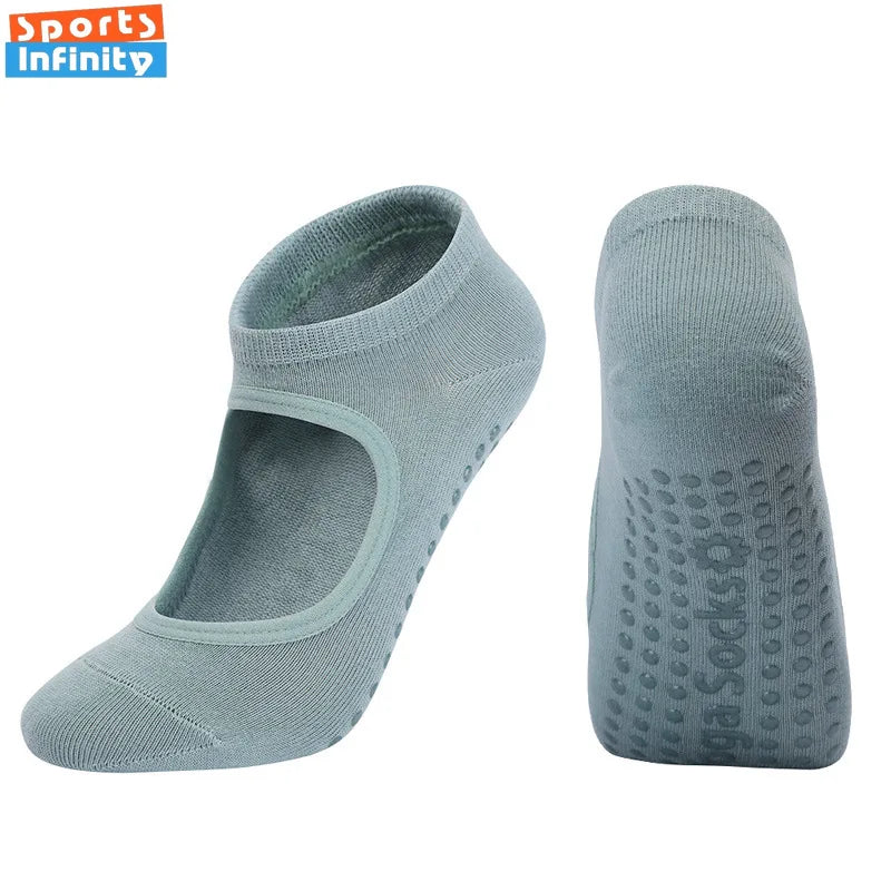 Calcetines de Yoga con espalda descubierta de Color Morandi, calcetines profesionales de Pilates para mujer, calcetines deportivos antideslizantes para baile, trampolín, aeróbicos y Fitness