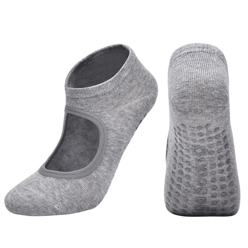 Calcetines de Yoga con espalda descubierta de Color Morandi, calcetines profesionales de Pilates para mujer, calcetines deportivos antideslizantes para baile, trampolín, aeróbicos y Fitness