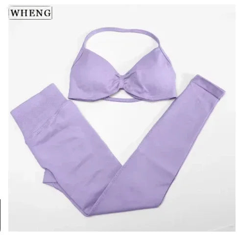 Conjunto de 2 piezas de Yoga, sujetador y medias para mujer con tirantes sin costuras, conjunto deportivo de entrenamiento para Yoga y Pilates de alta calidad