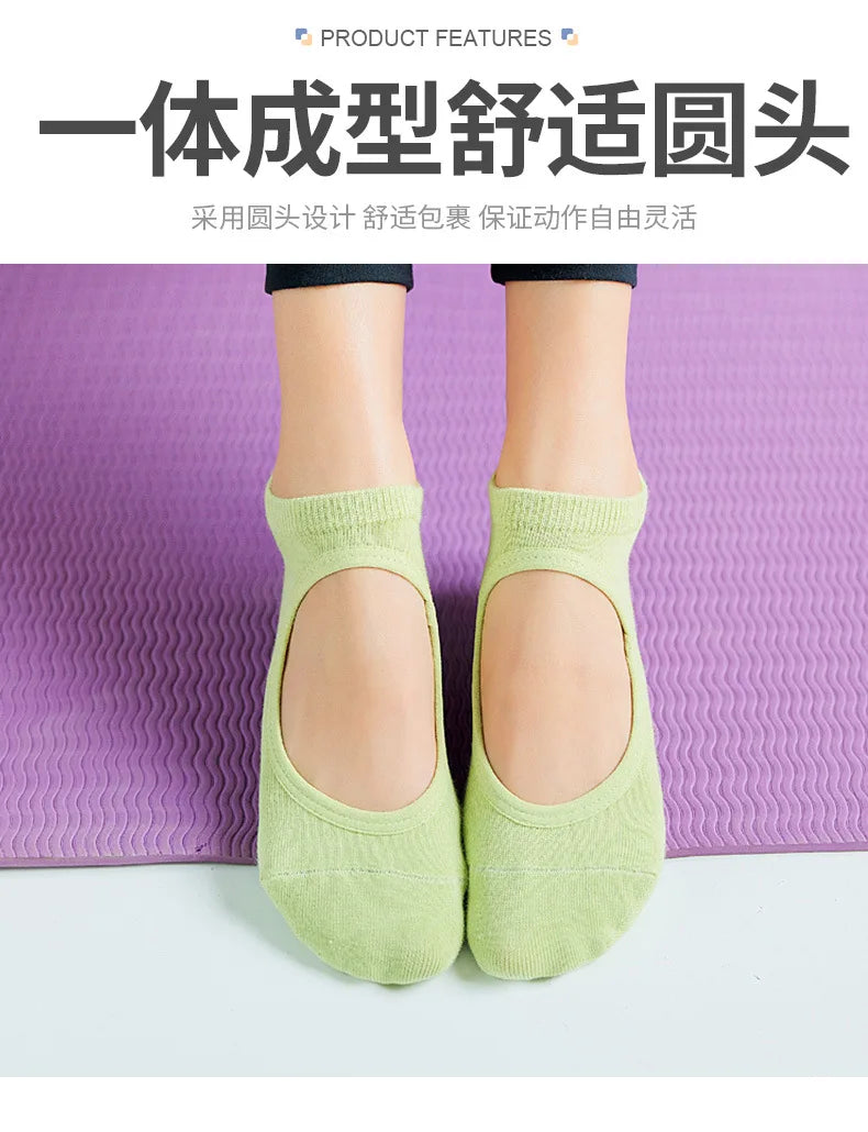 Calcetines de Yoga con espalda descubierta de Color Morandi, calcetines profesionales de Pilates para mujer, calcetines deportivos antideslizantes para baile, trampolín, aeróbicos y Fitness