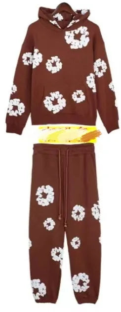 Marca DENIM TEARS, superventas, nueva sudadera con capucha estampada de espuma de algodón a la moda, traje deportivo de moda europea y americana para hombres