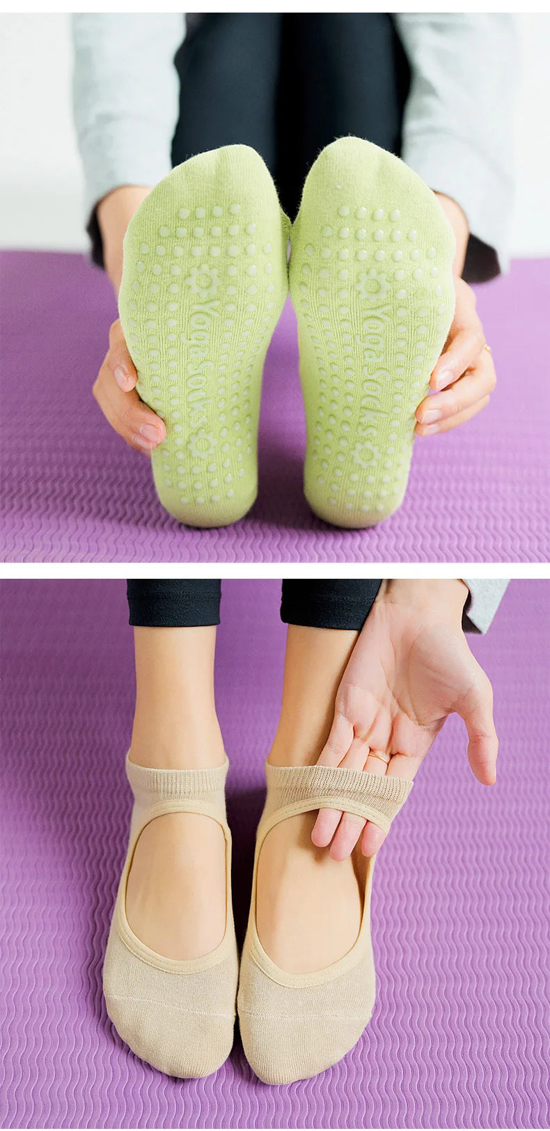 Calcetines de Yoga con espalda descubierta de Color Morandi, calcetines profesionales de Pilates para mujer, calcetines deportivos antideslizantes para baile, trampolín, aeróbicos y Fitness