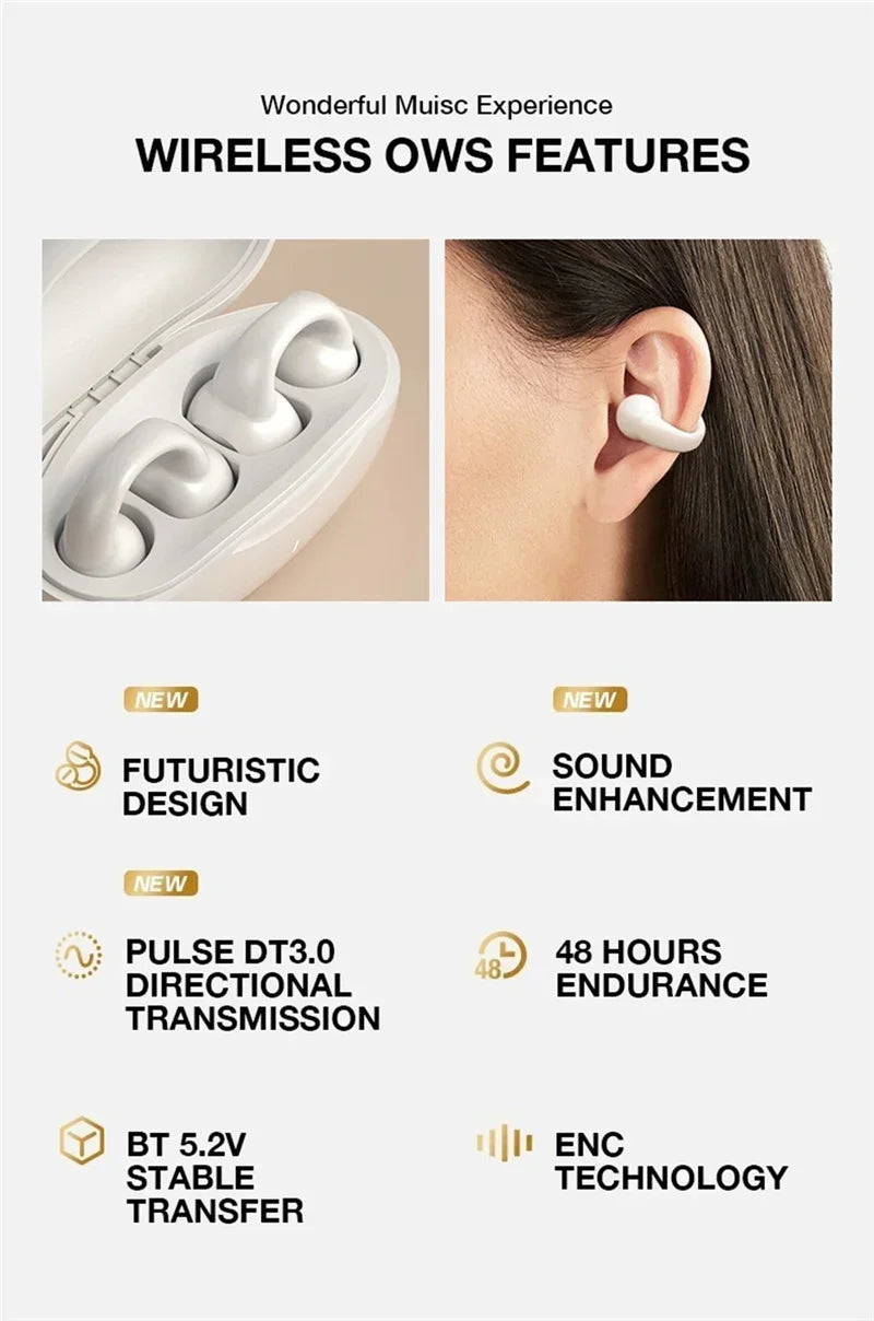 Pendientes auriculares inalámbricos Bluetooth 5,3 auriculares de oído abierto conducción de aire para deporte correr auriculares de uso indoloro