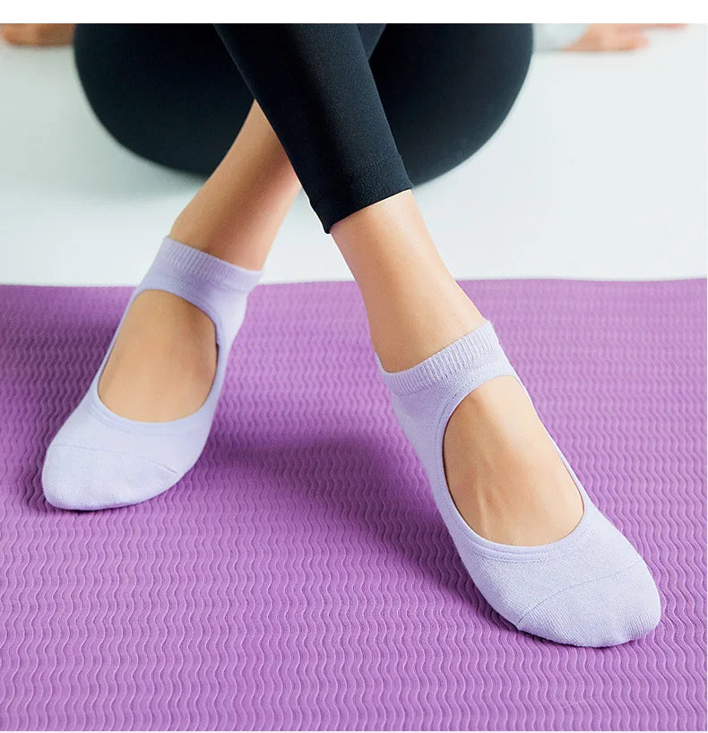 Calcetines de Yoga con espalda descubierta de Color Morandi, calcetines profesionales de Pilates para mujer, calcetines deportivos antideslizantes para baile, trampolín, aeróbicos y Fitness