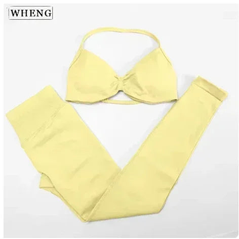 Conjunto de 2 piezas de Yoga, sujetador y medias para mujer con tirantes sin costuras, conjunto deportivo de entrenamiento para Yoga y Pilates de alta calidad