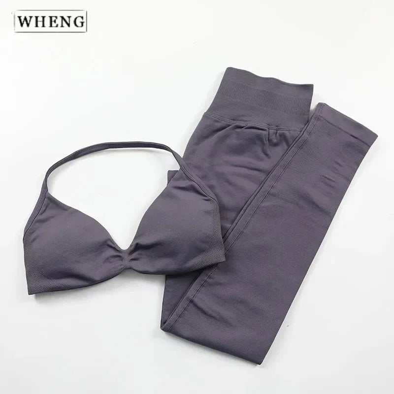 Conjunto de 2 piezas de Yoga, sujetador y medias para mujer con tirantes sin costuras, conjunto deportivo de entrenamiento para Yoga y Pilates de alta calidad