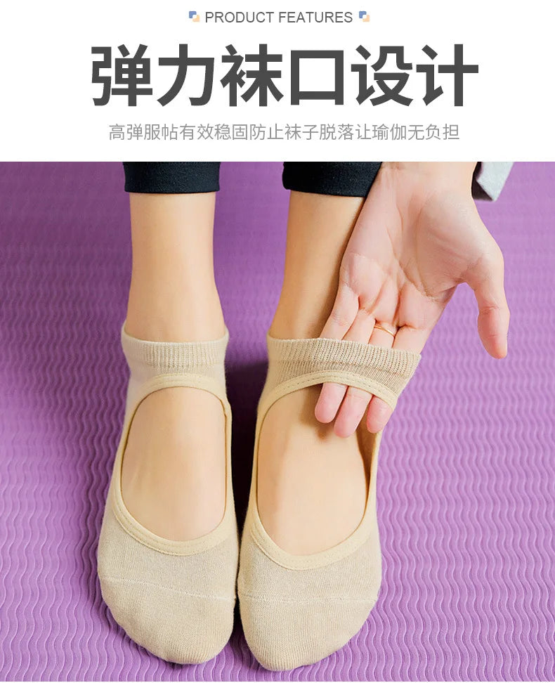 Calcetines de Yoga con espalda descubierta de Color Morandi, calcetines profesionales de Pilates para mujer, calcetines deportivos antideslizantes para baile, trampolín, aeróbicos y Fitness