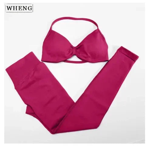 Conjunto de 2 piezas de Yoga, sujetador y medias para mujer con tirantes sin costuras, conjunto deportivo de entrenamiento para Yoga y Pilates de alta calidad