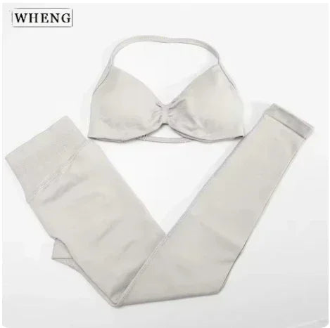 Conjunto de 2 piezas de Yoga, sujetador y medias para mujer con tirantes sin costuras, conjunto deportivo de entrenamiento para Yoga y Pilates de alta calidad