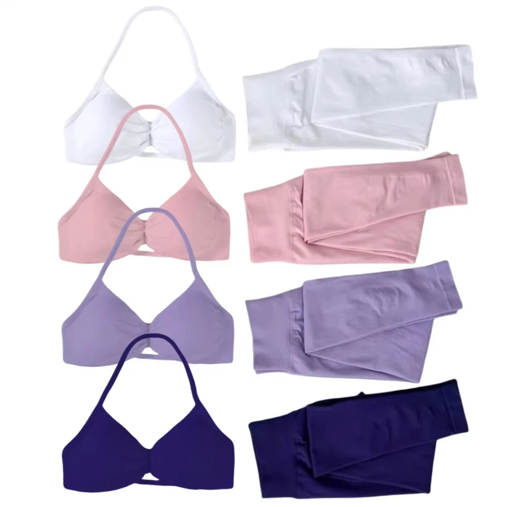 Conjunto de 2 piezas de Yoga, sujetador y medias para mujer con tirantes sin costuras, conjunto deportivo de entrenamiento para Yoga y Pilates de alta calidad