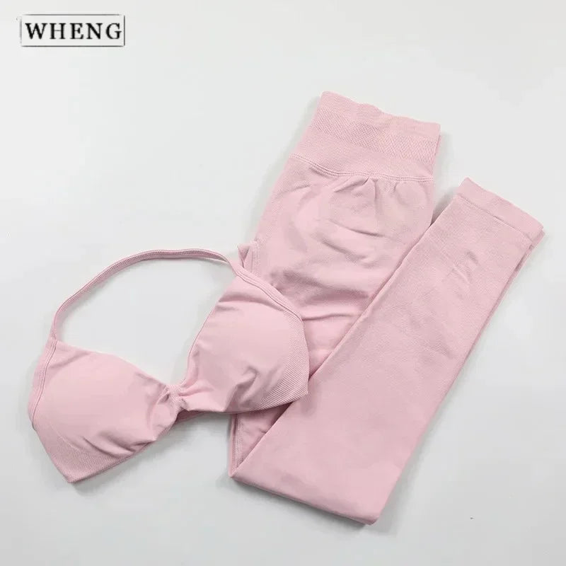 Conjunto de 2 piezas de Yoga, sujetador y medias para mujer con tirantes sin costuras, conjunto deportivo de entrenamiento para Yoga y Pilates de alta calidad