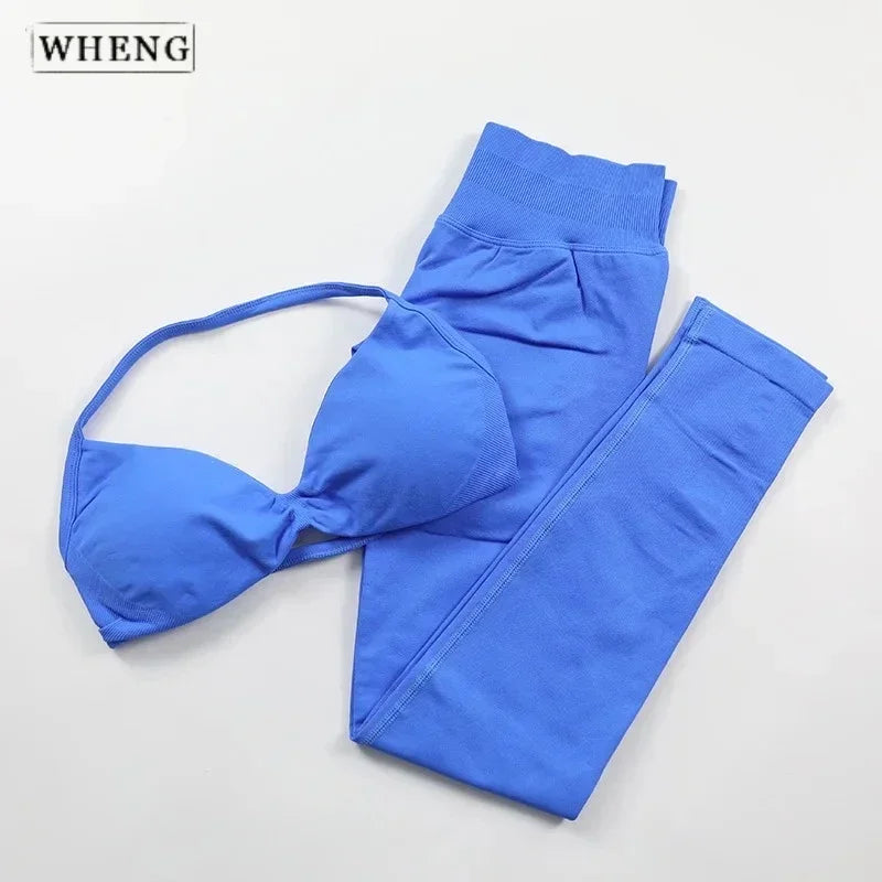 Conjunto de 2 piezas de Yoga, sujetador y medias para mujer con tirantes sin costuras, conjunto deportivo de entrenamiento para Yoga y Pilates de alta calidad