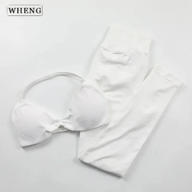 Conjunto de 2 piezas de Yoga, sujetador y medias para mujer con tirantes sin costuras, conjunto deportivo de entrenamiento para Yoga y Pilates de alta calidad